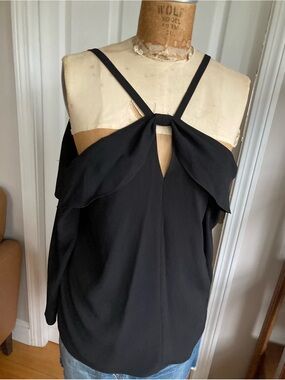 CeCe Black Cold-Shoulder Halter Camisole with Front Knot